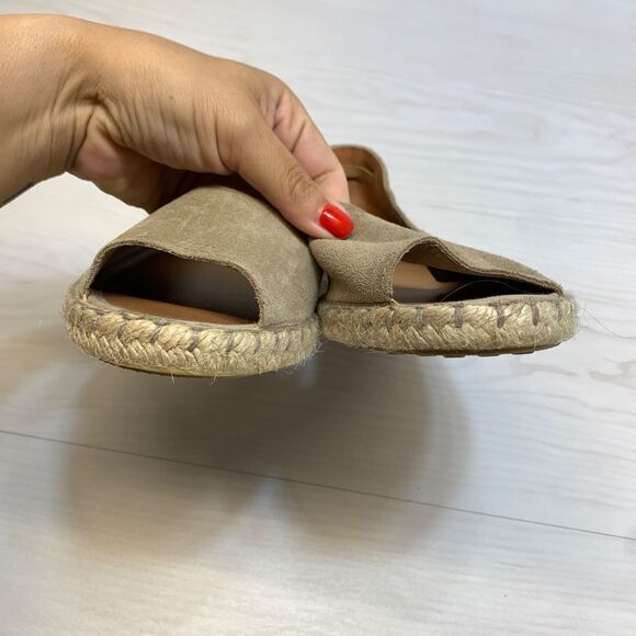 Verbenas Brown Cruz Leather & Suede Espadrille Flats Shoes Size 41 Peep Toe - Picture 5 of 9